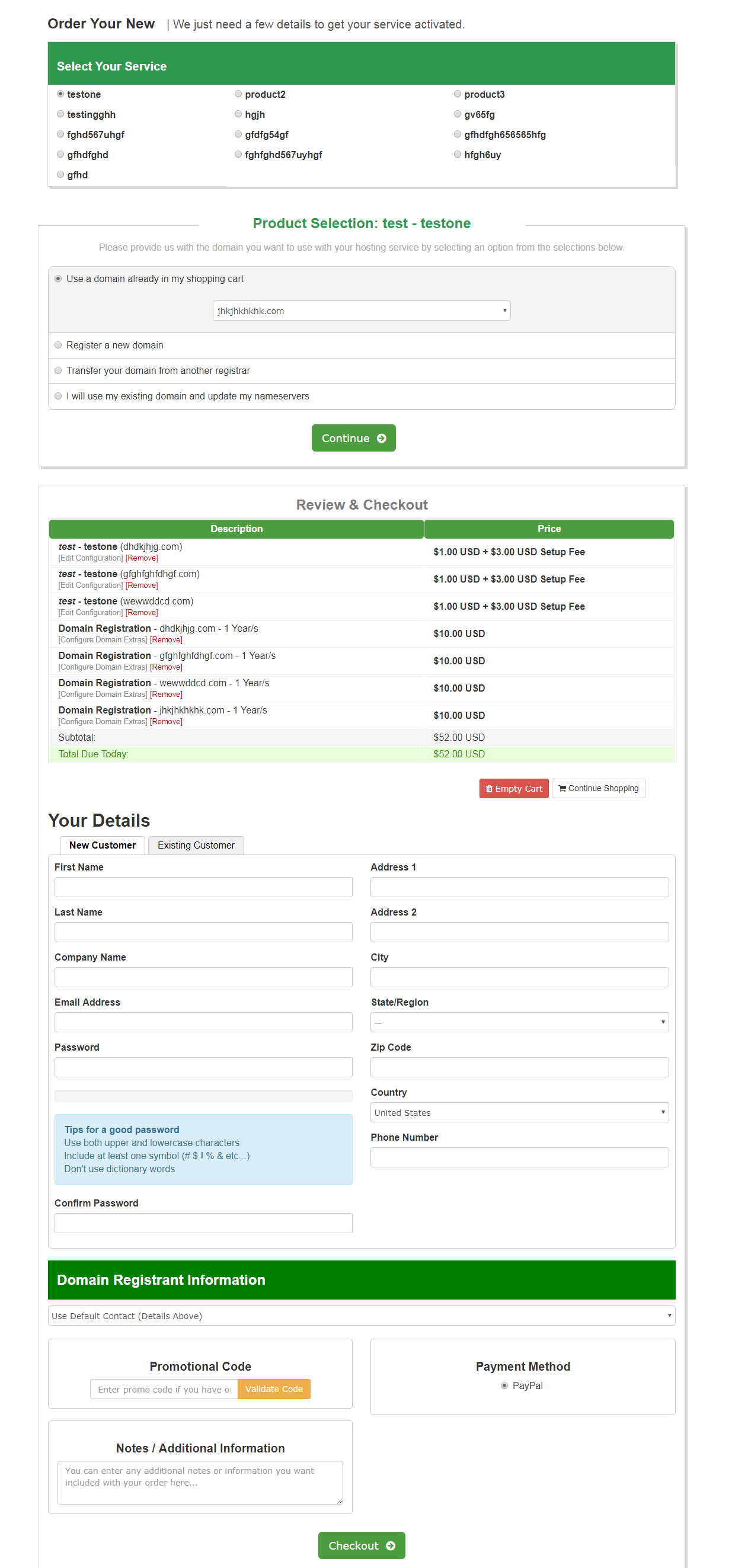 WHMCS ONE PAGE CHECKOUT